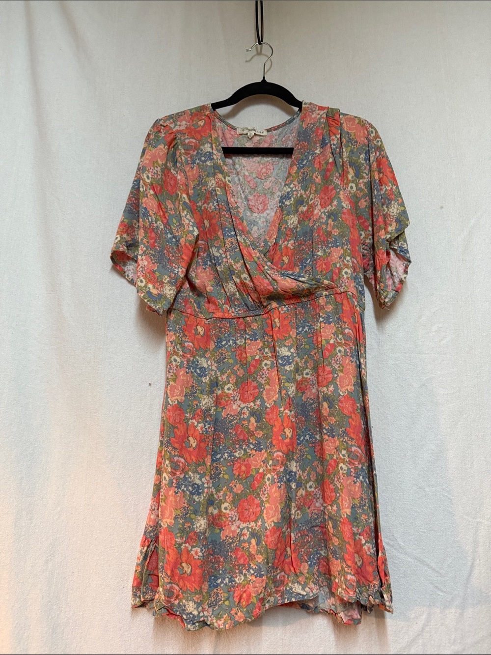 Rewind Coral & Blue Floral Short Wrap Dress